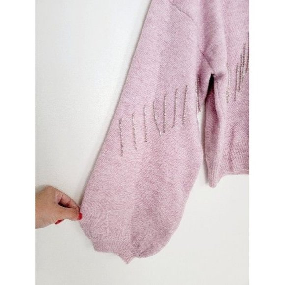 Broadway 38 Balloon Sleeves Rhinestone Fringe Sweater - Picture 5 of 8